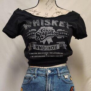 Womens Black Upcycled Graphic T-Shirt Chris Stapleton Whiskey and You - Reworked